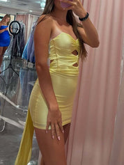 Strapless Sleeveless Tight Homecoming Dress wtih Keyhole