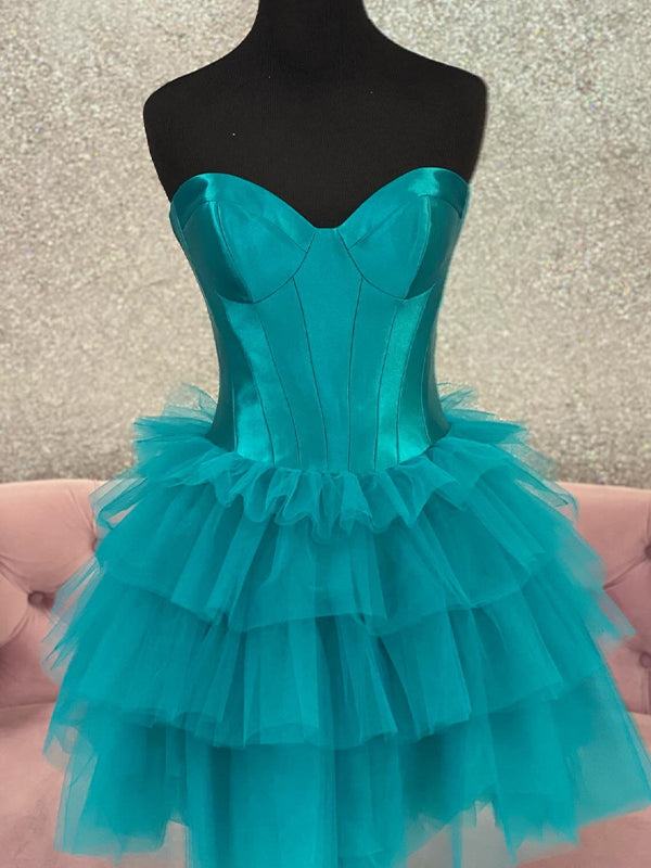 Strapless Sweetheart Ruffle Tiered Short Homecoming Dress