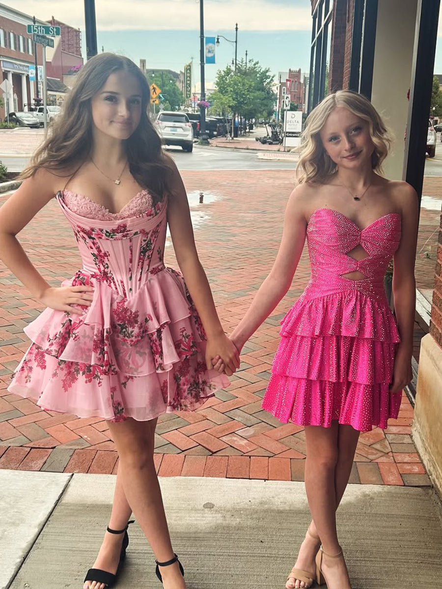 Sweetheart Strapless A-Line Tiered Homecoming Dress