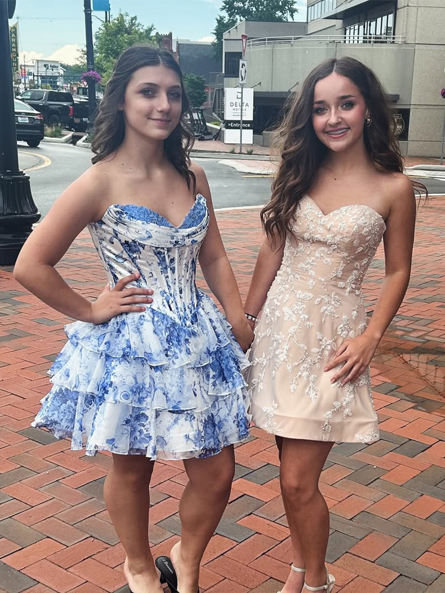 Sweetheart Strapless A-Line Tiered Homecoming Dress