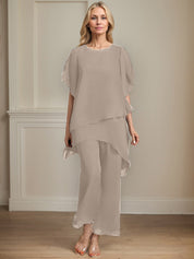 Separates Jumpsuit/Pantsuit Scoop Ankle-Length Chiffon Mother of the Bride Dress