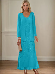 Sheath/Column V-Neck Ankle-Length Mother of the Bride Dresses with Jacket & Sequins