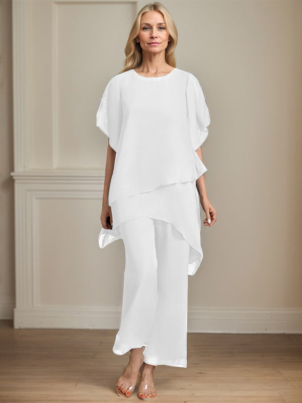 Separates Jumpsuit/Pantsuit Scoop Ankle-Length Chiffon Mother of the Bride Dress
