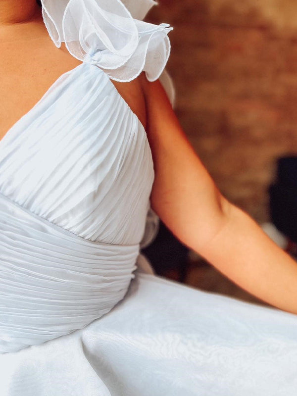 White A Line Surplice Ruffles Straps Tulle Homecoming Dress
