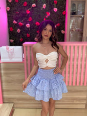 White Blue Strapless 2 Piece Tiered Short Homecoming Dress