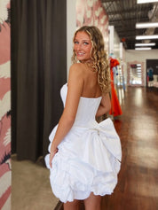 White Sheath Strapless Short Homecoming Dress with Ruched