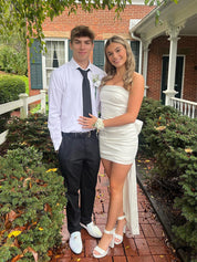 White Strapless Back Bow Ruched Short Homecoming Dress