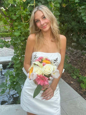 White Strapless Back Bow Satin Short Homecoming Dress