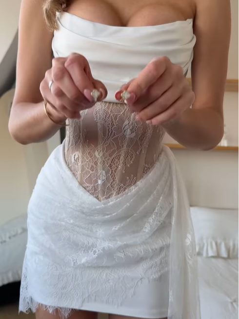 White Strapless Lace Corset Homecoming Dress with Draped Tulle Skirt