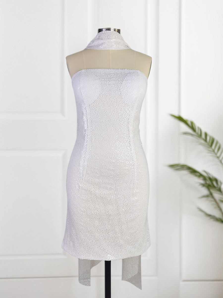 White Strapless Sequins Short Homecoming Dress