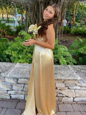 Yellow Mermaid Spaghetti Straps Prom Dress With Slit