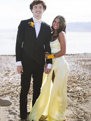 Yellow Mermaid Spaghetti Straps Prom Dress With Slit