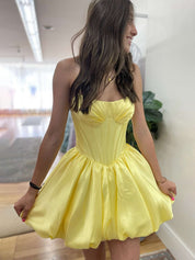 Yellow Strapless Bubble Short Homecoming Dress with Boning