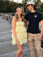 Yellow Strapless Short Ruffle Homecoming Party Dress