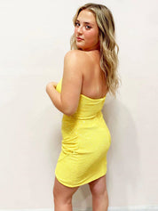 Yellow Strapless Zipper Back Homecoming Dress
