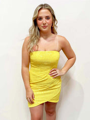 Yellow Strapless Zipper Back Homecoming Dress