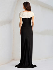 Black Sheath/Column Asymmetrical Neckline Sleeveless Chiffon Dress With High Slit