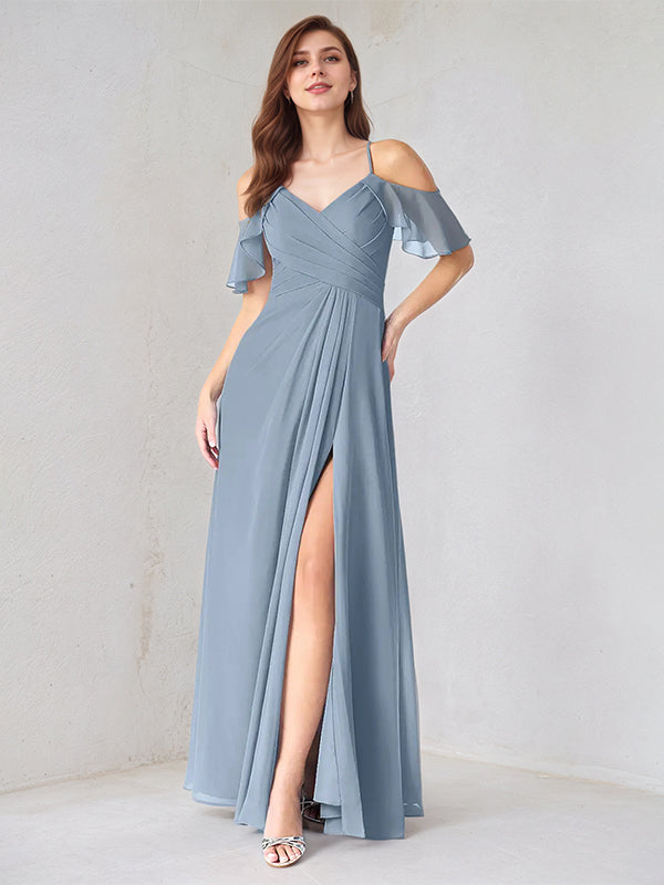 Spaghetti Strap Chiffon Dresses Dusty Blue