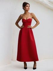 A Line Red Satin Sweetheart Ankle Length Dress