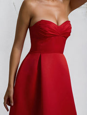 A Line Red Satin Sweetheart Ankle Length Dress
