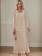 Sheath/Column V-Neck Ankle-Length Mother of the Bride Dresses with Jacket & Sequins