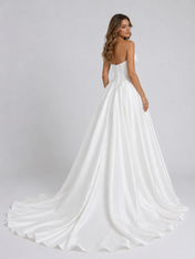 Elegant Strapless Corset Satin A-Line Wedding Dress with Chapel Train