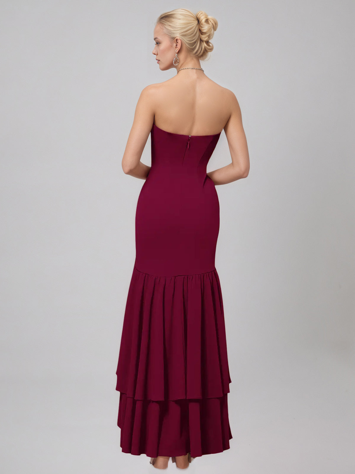 Cabernet Sheath/Column Chiffon Off The Shoulder Sleeveless Floor Length Dress With Ruffles