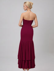 Cabernet Sheath/Column Chiffon Off The Shoulder Sleeveless Floor Length Dress With Ruffles