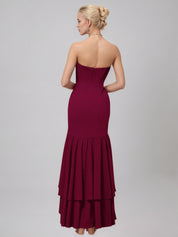 Cabernet Sheath/Column Chiffon Off The Shoulder Sleeveless Floor Length Dress With Ruffles