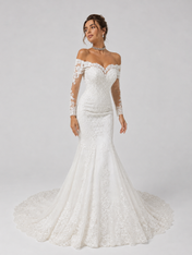 Elegant Off-the-Shoulder Long-Sleeve Lace Mermaid Wedding Dress with Chapel Train
