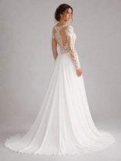 Elegant Long Sleeve Lace Illusion Chiffon A-Line Wedding Dress with Chapel Train