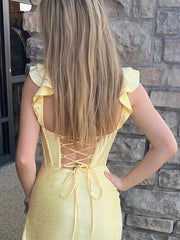 Yellow Mermaid Sheath Sweetheart Asymmetrical Long Prom Dress