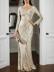 Champagne Mermaid Gown Silver Sequin Dress