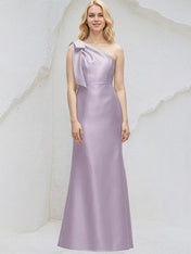 Lilac Sheath/Column One Shoulder Sleeveless Floor Length Satin Bridesmaid Dresses