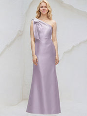 Lilac Sheath/Column One Shoulder Sleeveless Floor Length Satin Bridesmaid Dresses