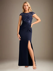 Trumpet/Mermaid Stretch Crepe Scoop Neck Cape Sleeve Floor Length Dress