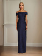 Navy Sheath/Column Off The Shoulder Floor Length Mother of the Bride Dresses