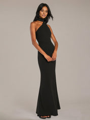 Black Sheath/Column Stretch Crepe Asymmetrical Sleeveless Floor Length Dresses