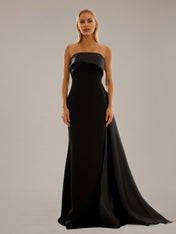 Black Sheath/Column Stretch Crepe Off The Shoulder Sleeveless Floor Length Dresses