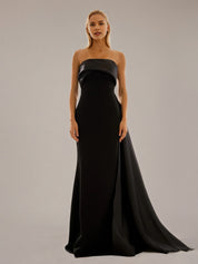 Black Sheath/Column Stretch Crepe Off The Shoulder Sleeveless Floor Length Dresses
