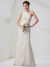 Ivory Chiffon Sheath/Column One Shoulder Sleeveless Floor Length Bridesmaid Dress