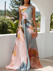 Light Green Classic Boat Neck Sleeveless A-Line Maxi Dress