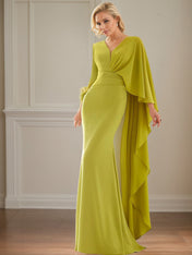 Lime Chiffon Sheath/Column V Neck Long Sleeves Floor Length Mother of the Bride Dresses