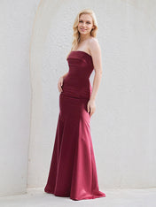 Red Satin Trumpet/Mermaid Off the Shoulder Sleeveless Floor Length Bridesmaid Dress