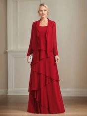 Chiffon Square Neck Sleeveless Floor Length Pleated Mother of the Bride Dresses With Jacket