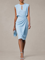 Blue Sheath/Column Chiffon Scoop Neck Sleeveless Knee Length Dresses