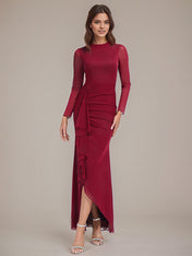 Burgundy Trumpet/Mermaid Scoop Asymmetrical Chiffon Bridesmaid Dress With Ruffle Ruched