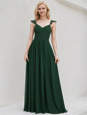 Green Chiffon A Line V Neck Floor Length Bridesmaid Dress With Ruffle
