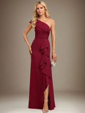 Trumpet/Mermaid One Shoulder Floor-Length Chiffon Evening Dress With Cascading Ruffles