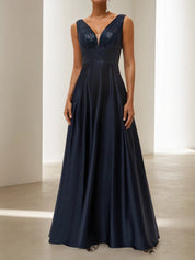 Purplish Blue Sequin A-Line Gown Satin Dress